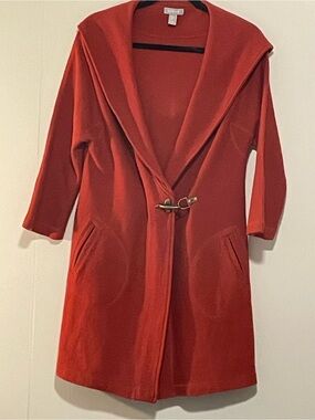 Wool Brick Red Hooded Toggle Coat. Item # 11487
